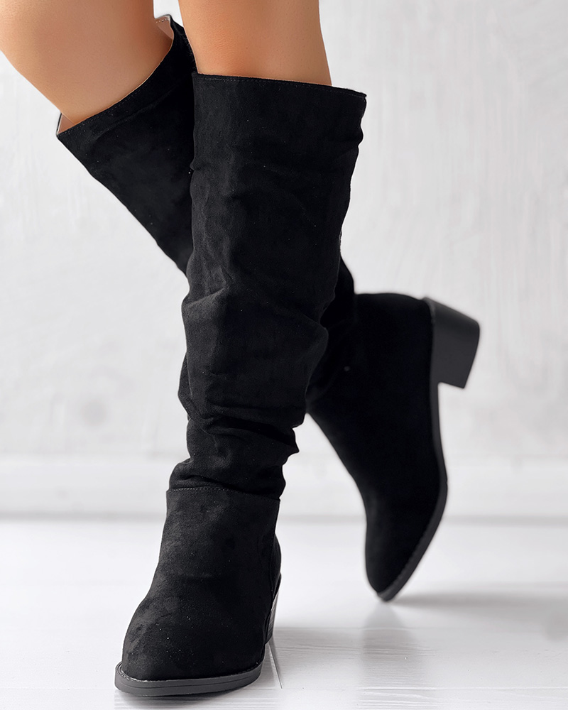 

Velvet Ruched Point Toe Long Boots, Black