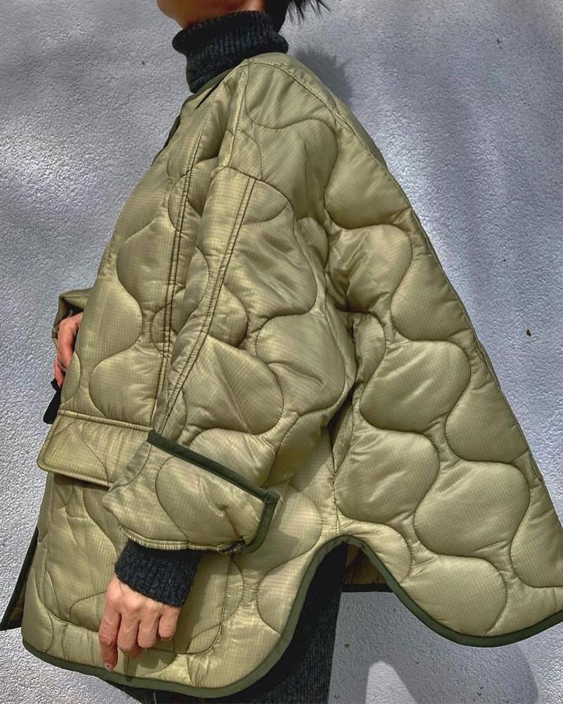 

Long Sleeve Pocket Design Puffer Jacket, Army green