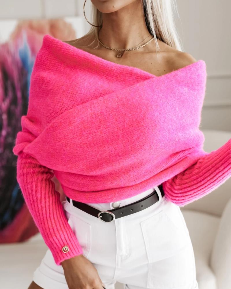 

Pull en tricot croisé à épaules dénudées, Hot pink