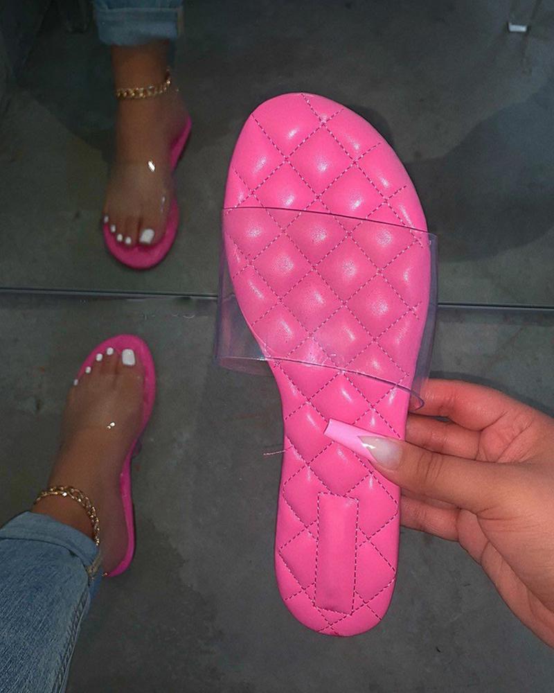 

Quilted Clear Strap Round Toe Slippers, Pink