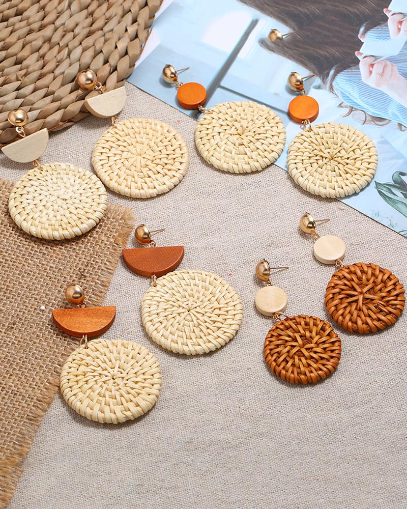 

1Pair Straw Round Shaped Drop Rattan Earrings, Style4