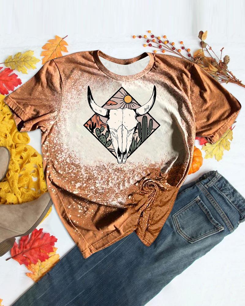 

Highland Cattle Print Casual T-shirt, Style4