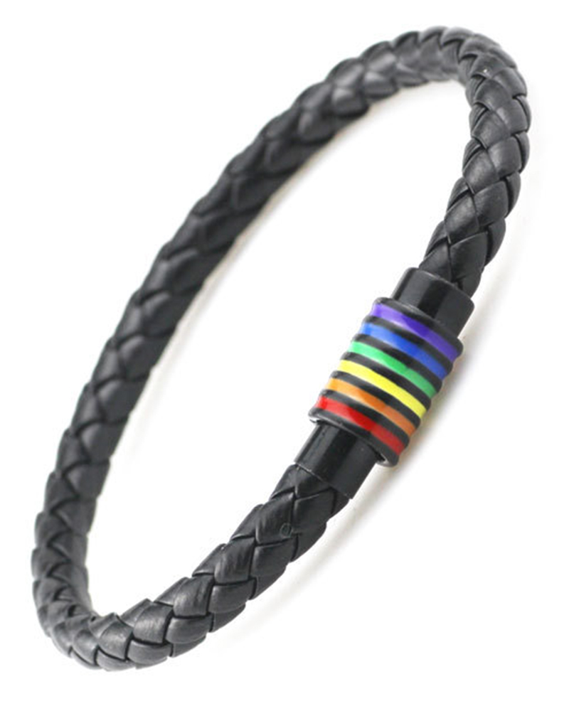 

1pc Rainbow Stripe Braided Magnet Bracelet, Black