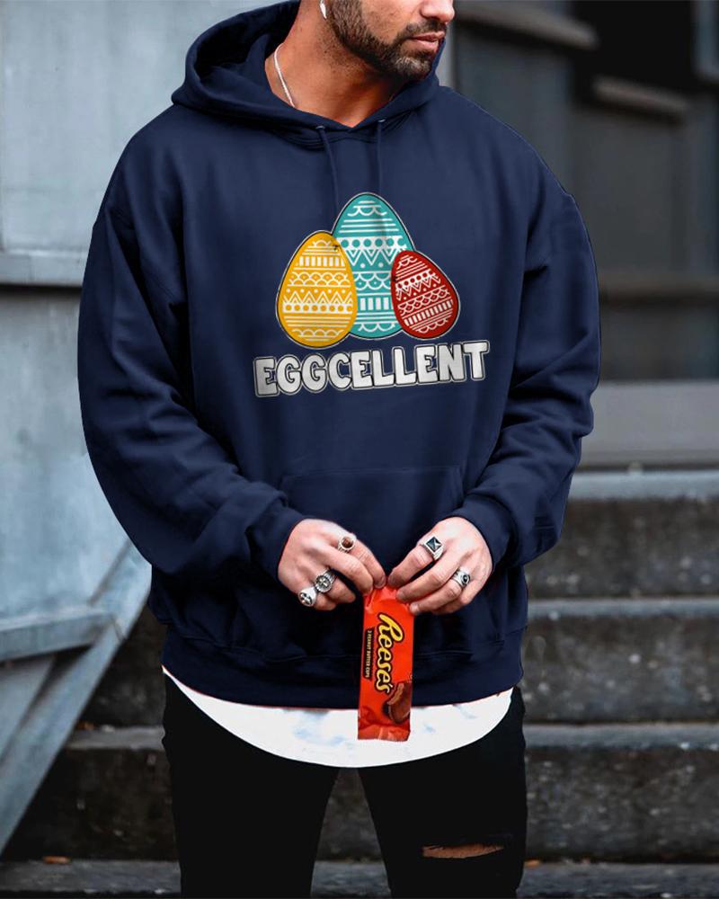 

Easter Day Multicolor Egg Print Long Sleeve Hooded Sweatshirt, Purplish blue