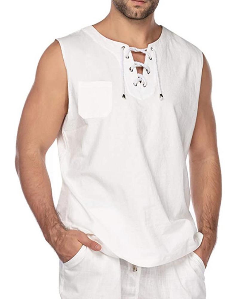 

Solid Color Lace-up Sleeveless T-shirt, White