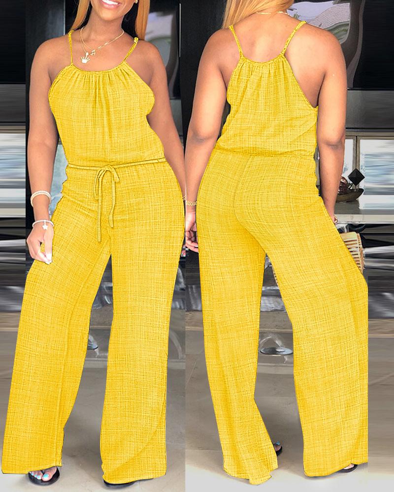 

Spaghetti Strap Drawstring Casual Jumpsuit, Yellow