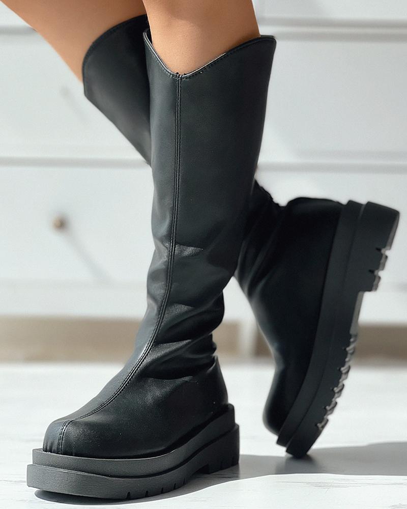 

Platform PU Leather Boots, Black