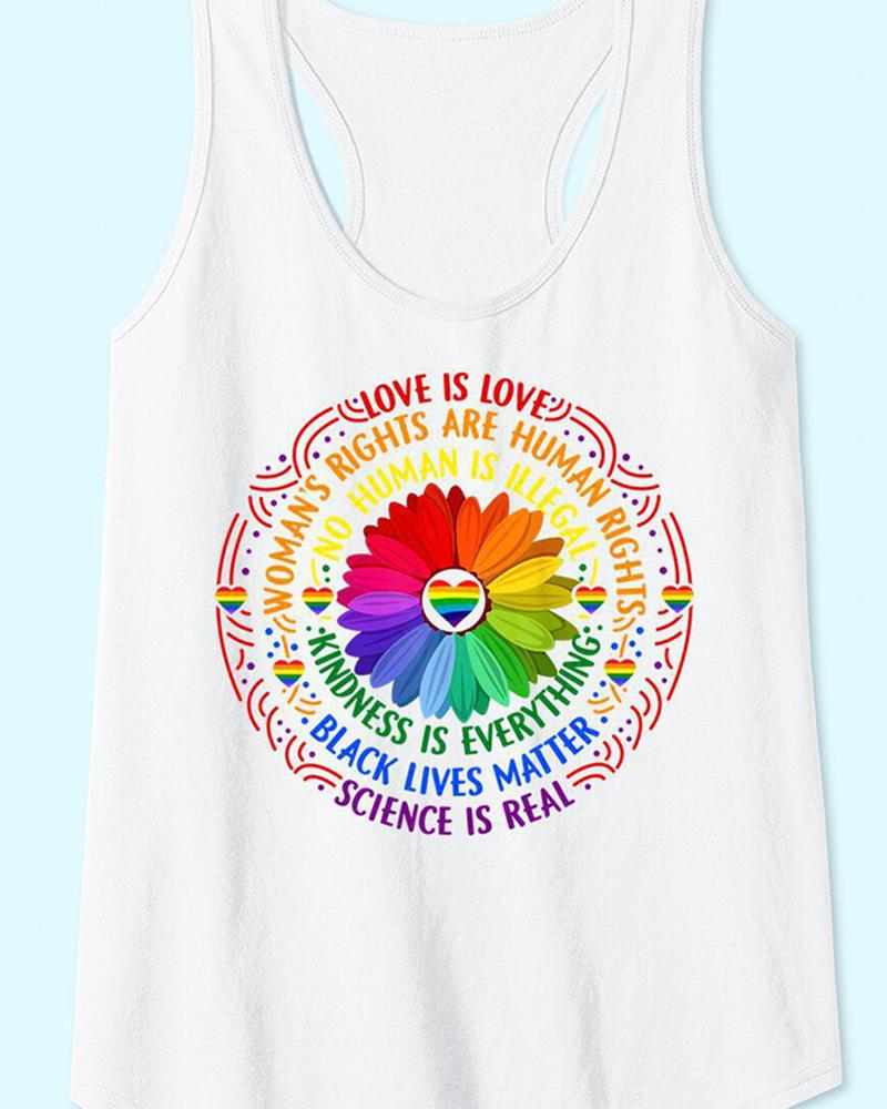 

Rainbow Graphic Print Racer Back Tank Top, White