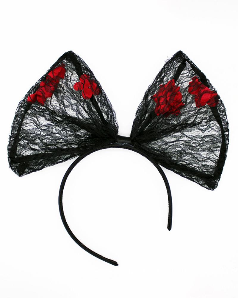 

Goth Big Bow Lace Headband Party Lolita Fancy Dress Accessories, Black