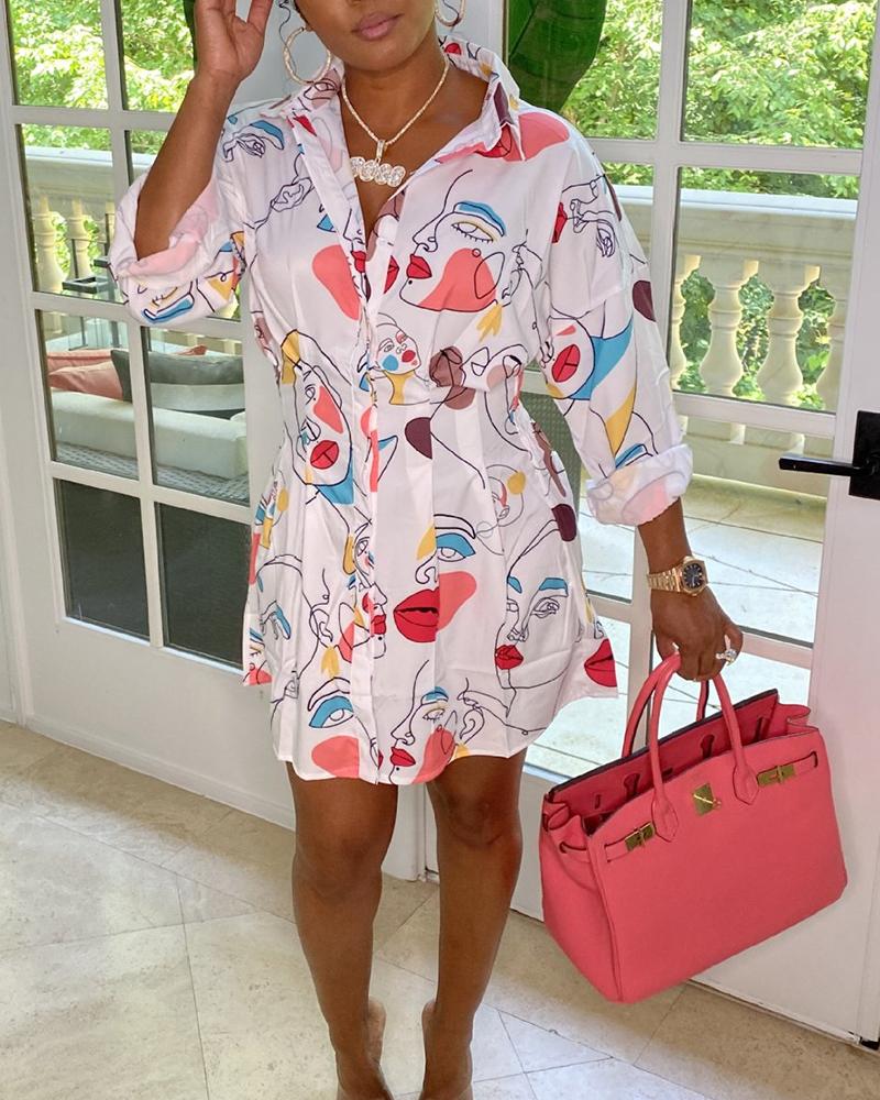 

Graphic Button Front Shirt Dress, Multicolor