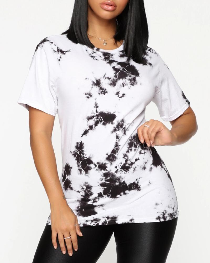 

Tie Dye Print Short Sleeve Casual T-shirt, White