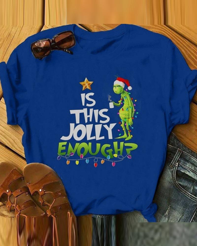 

Christmas Grinch Letter Print T-shirt, Blue