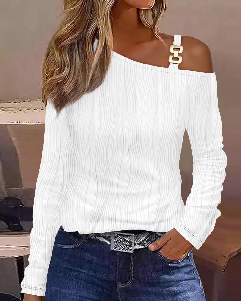 

Chain Decor Cold Shoulder Textured Top, White