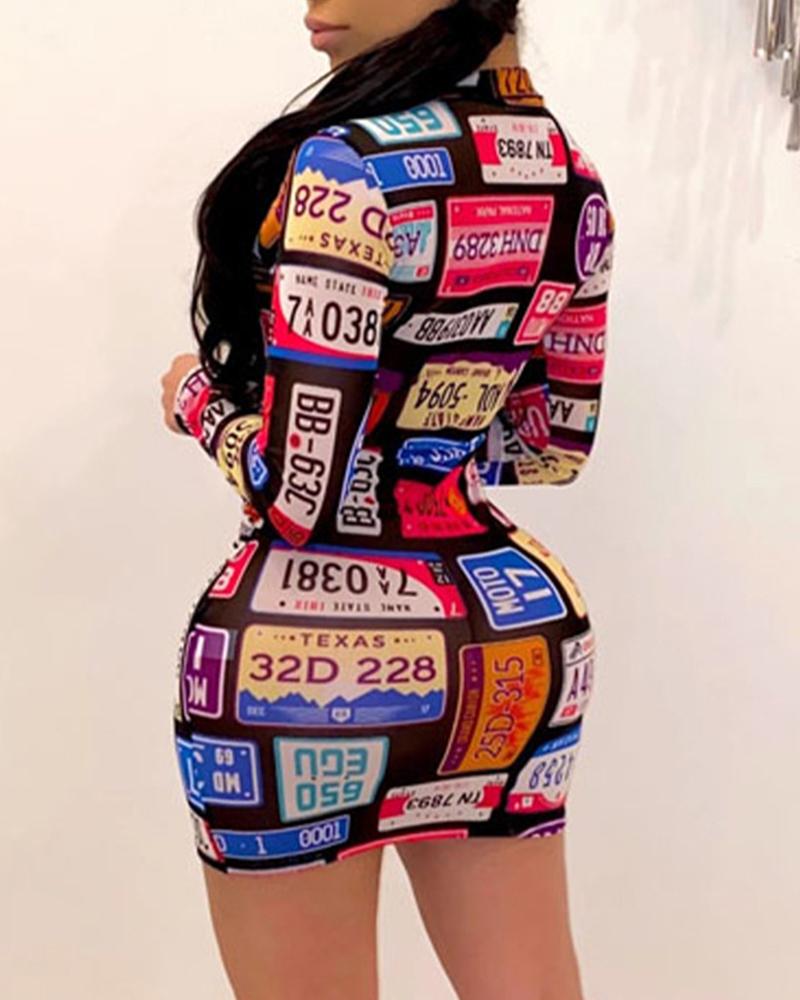 

Colorblock Long Sleeve Skinny Mini Dress, Black