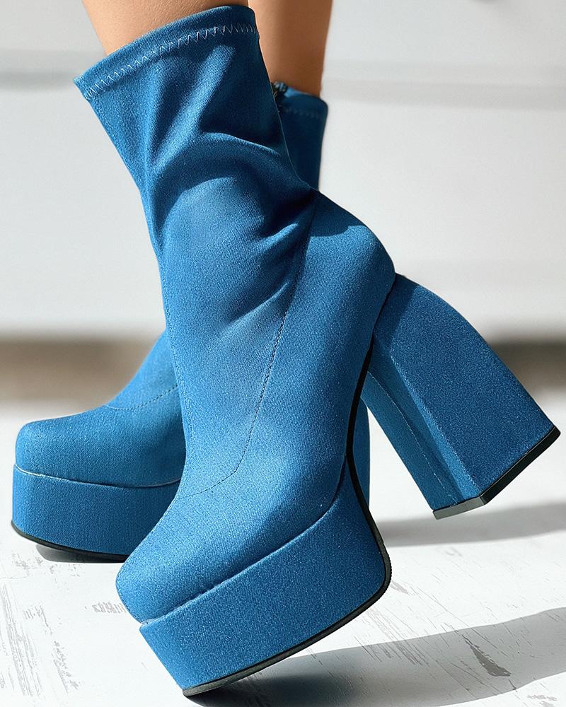

Chunky Heel Platform Ankle Boots, Blue