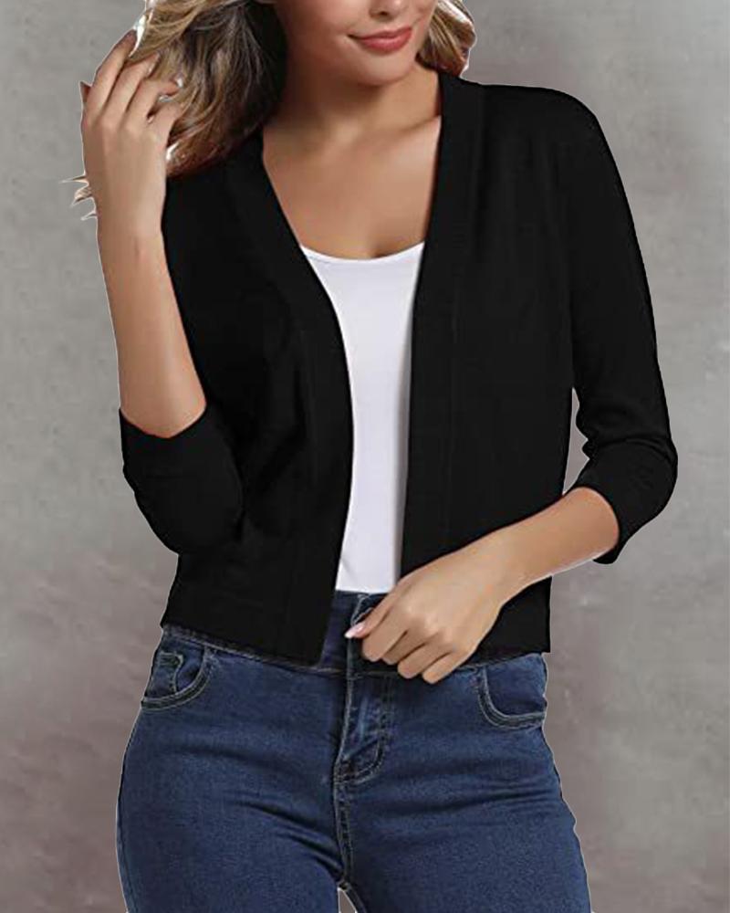 

Plain Open Front Crop Cardigan, Black