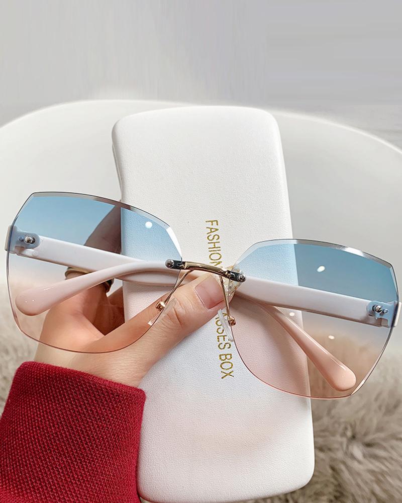 

Ombre Rimless Geometric Sunglasses, Blue