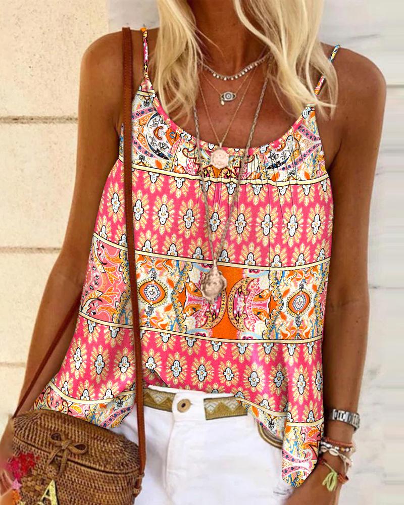 

Tribal Print Flowy Cami Top, Hot pink