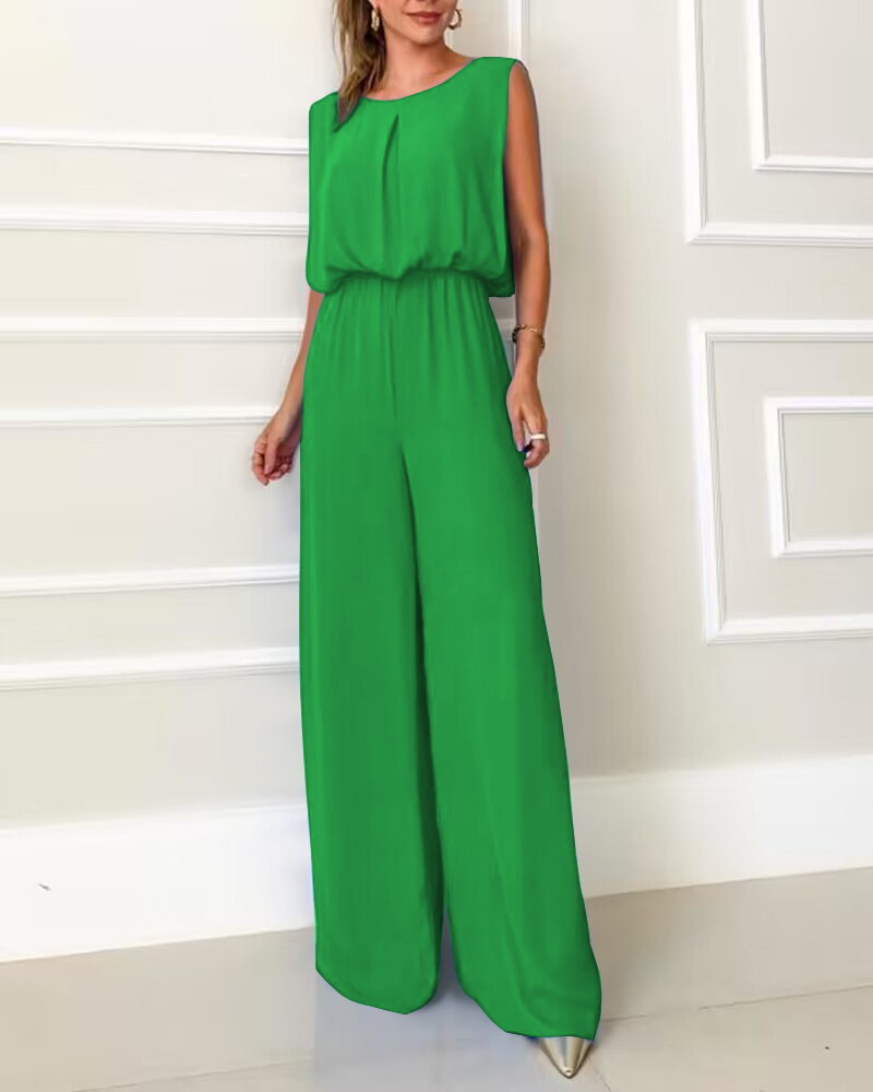 

Sleeveless Draped Backless High Waist Jumpsuit, Green