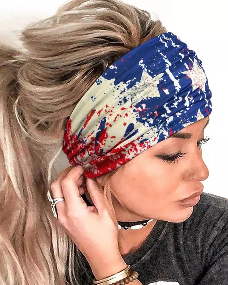 

Independence Day Tie Dye Flag Print Wide Hair Head Band, Blue