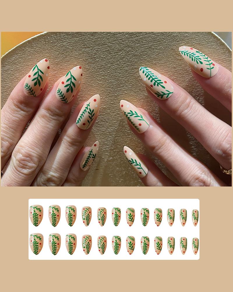 

24pcs Plants Press On Stiletto Almond Fake Nails Set With Glue, Style2