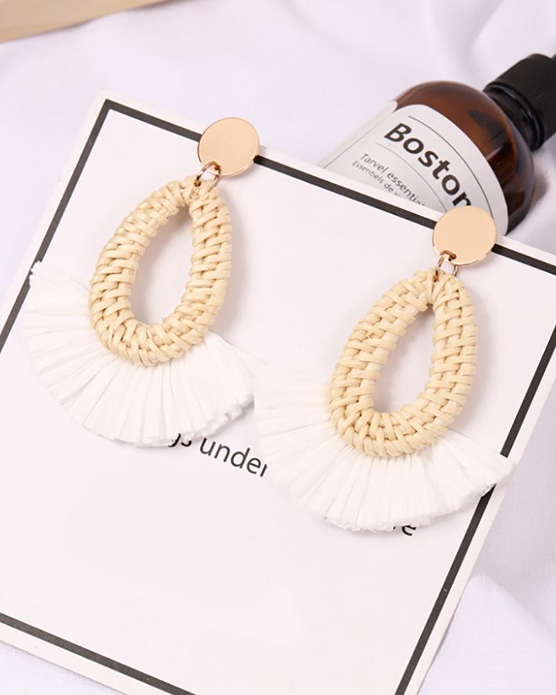 

1Pair Braided Geo Shaped Tassel Design Drop Earrings, Style3