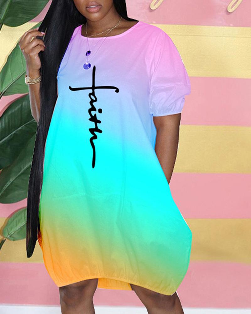 

Faith Ombre Print Short Sleeve Casual Dress, Style3