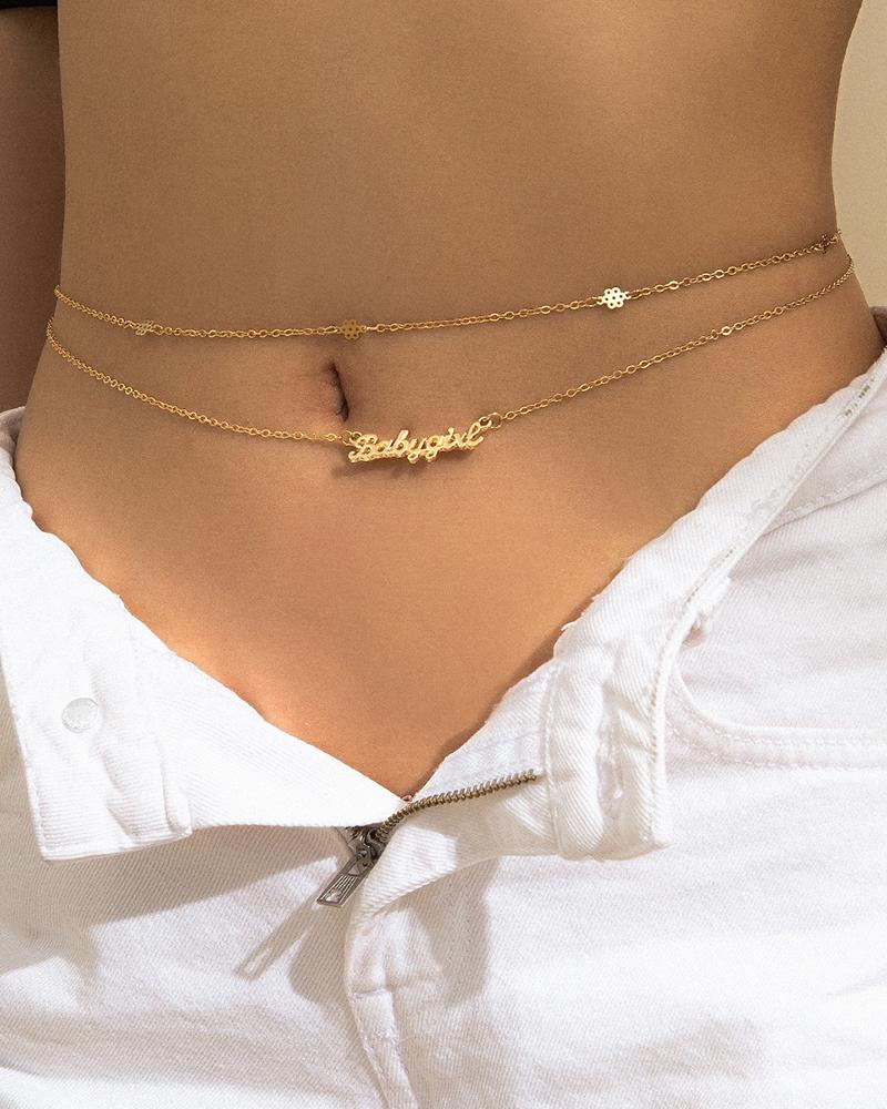 

Letter Pattern Layered Waist Chain, Gold