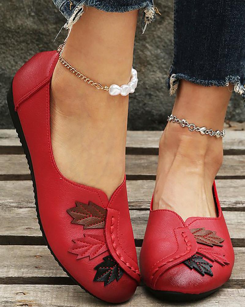 

Plants Pattern Slip On Loafers, Red