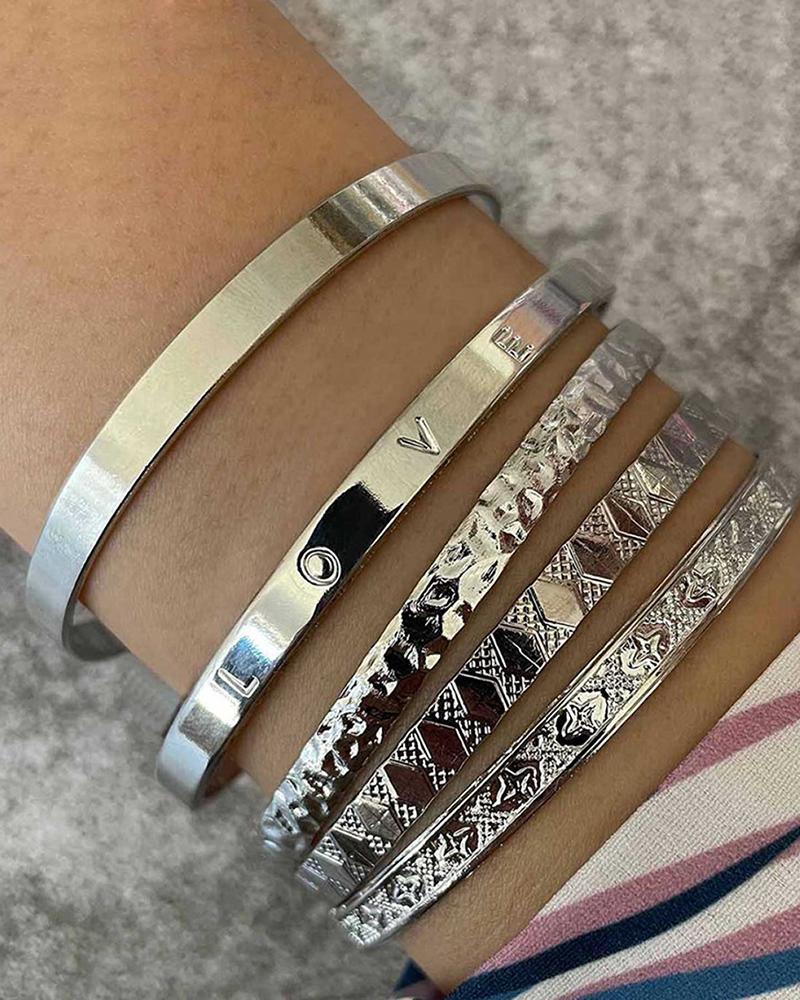 

4pcs Graphic Letter Pattern Metal Bracelet, Silver