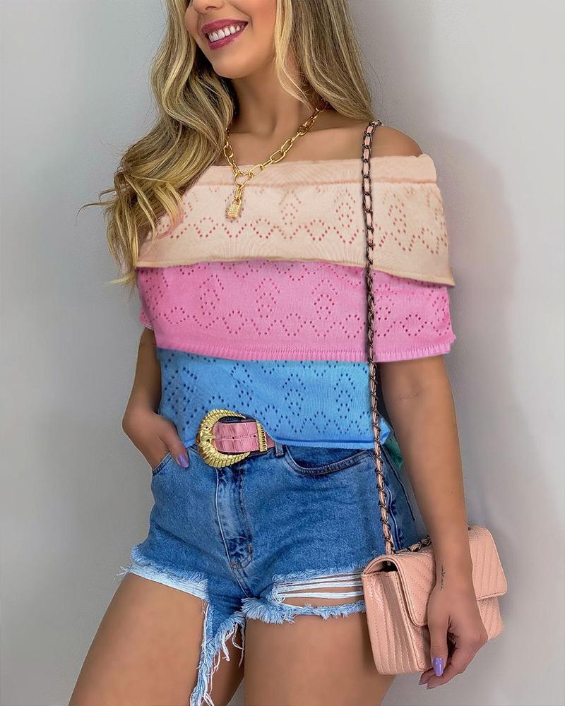 Colorblock Layered Off Shoulder Knit Top