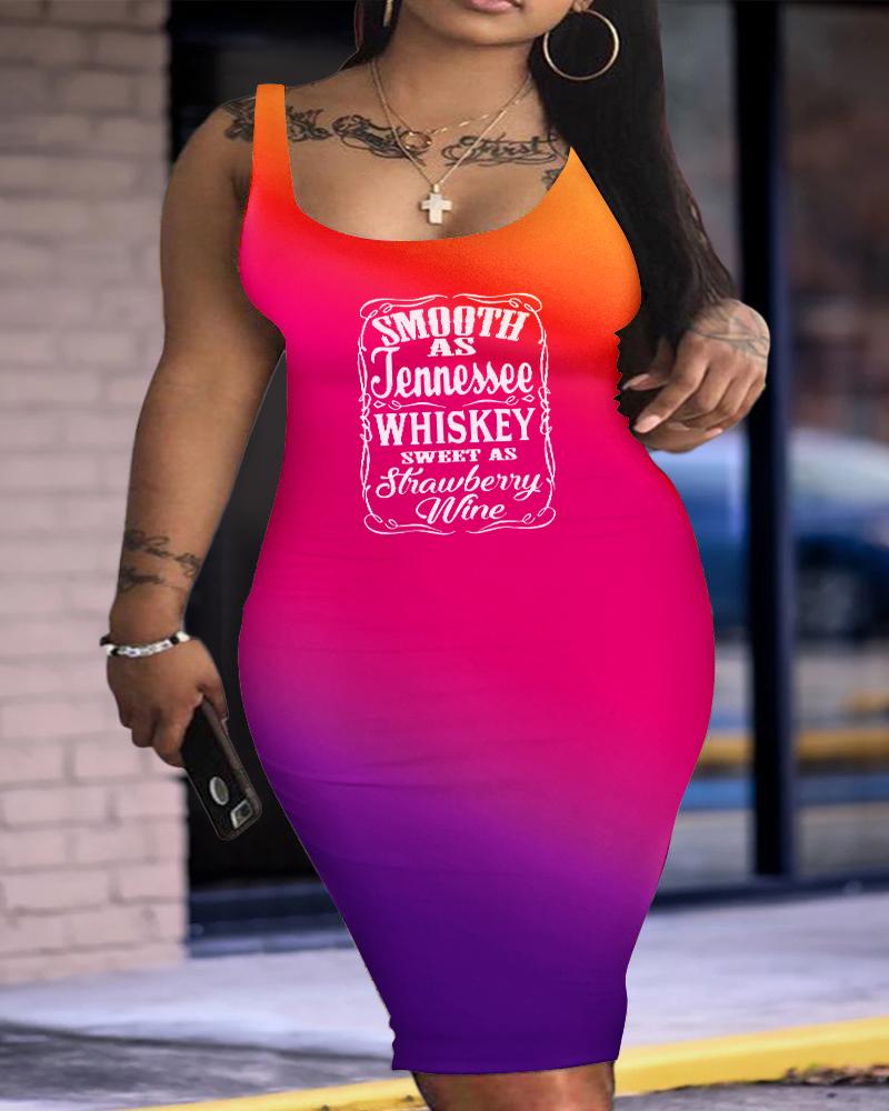 

Plus Size Smooth As Tennessee Whiskey Sweet As Strawberry Wine Print Ombre Bodycon Dress, Multicolor