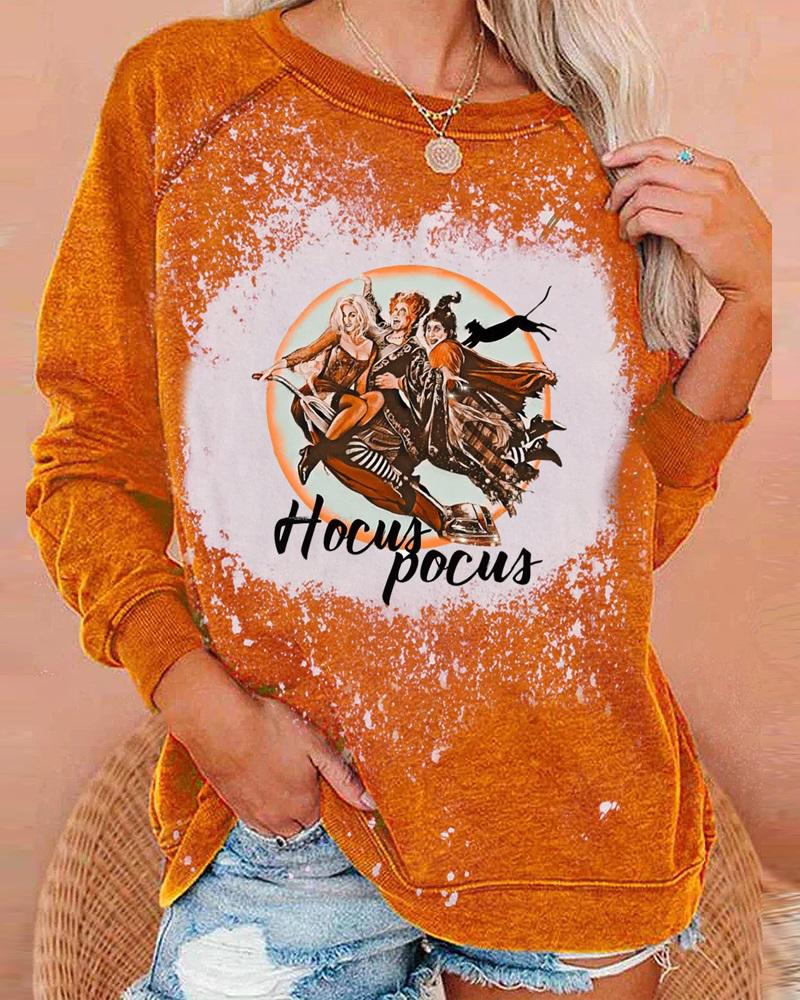 

Halloween Figure Letter Print Long Sleeve Sweatshirt, Orange