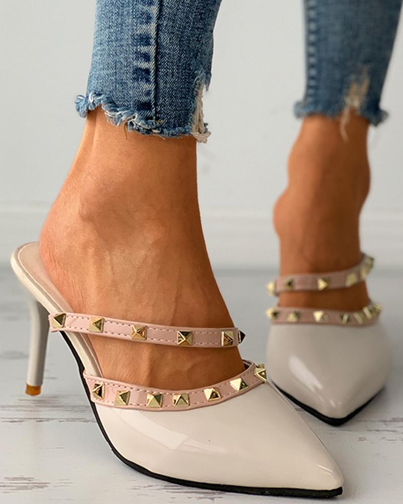 

Rivet Pointed Toe Stiletto Heels, Apricot