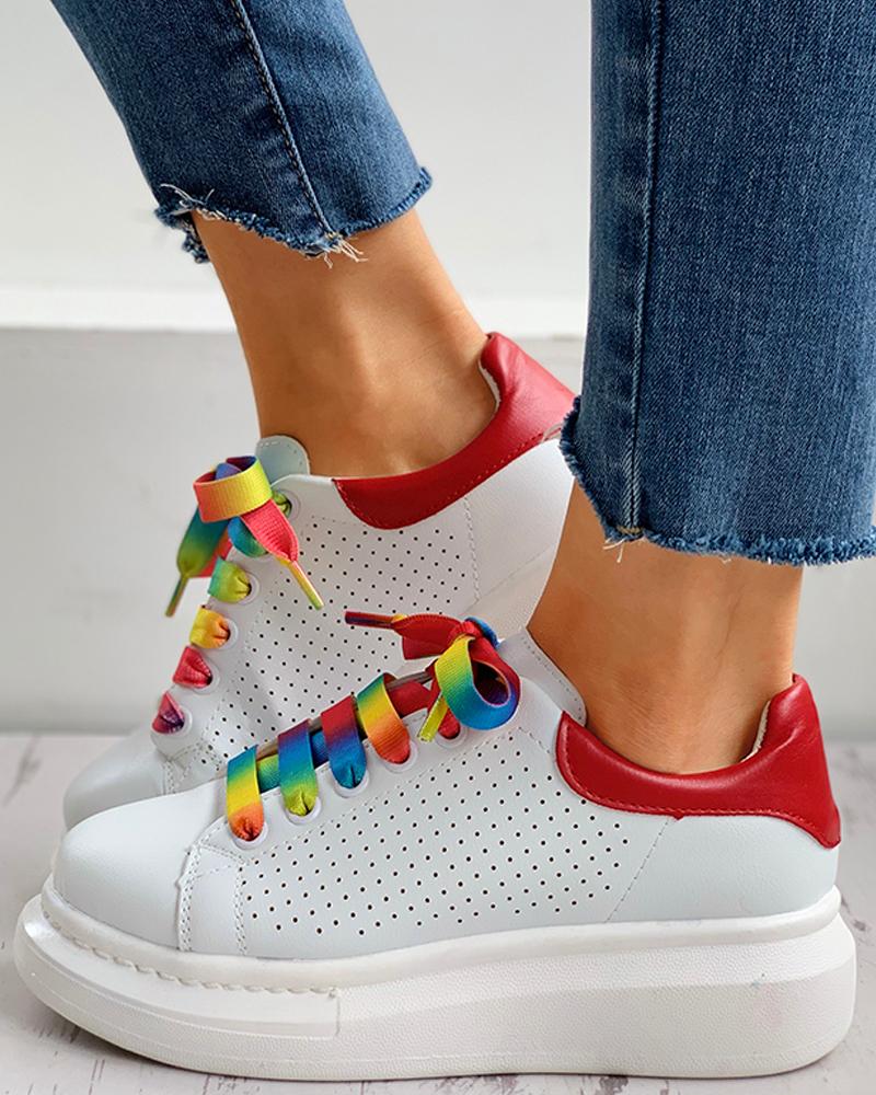 

Colorblock Lace-up Breathable Casual Sneakers, Red