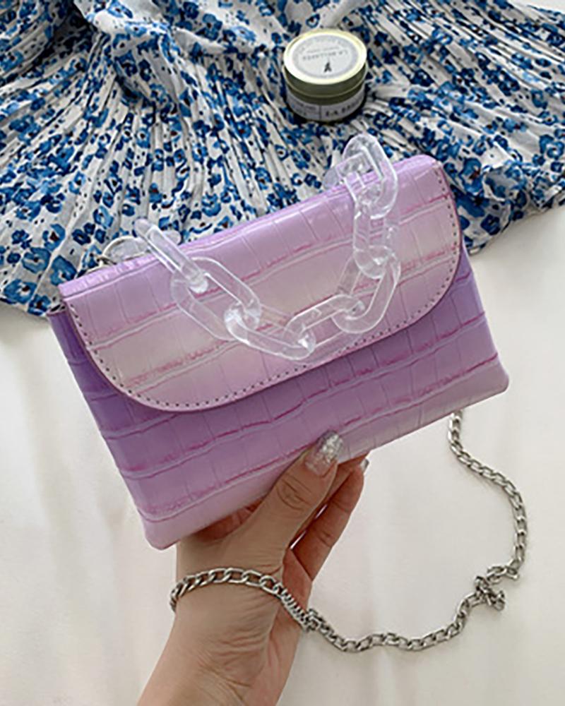 

Clear Strap Croc Embossed Crossbody Bag, Purple