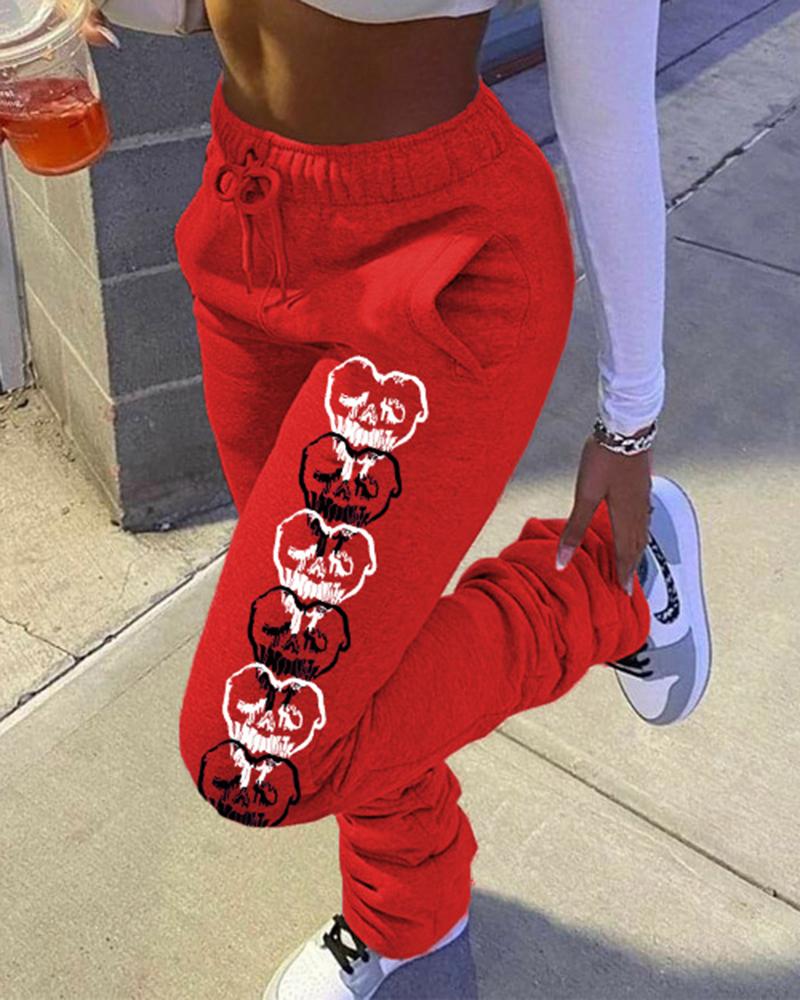 

Valentine's Day Funny Heart Print Pants, Red