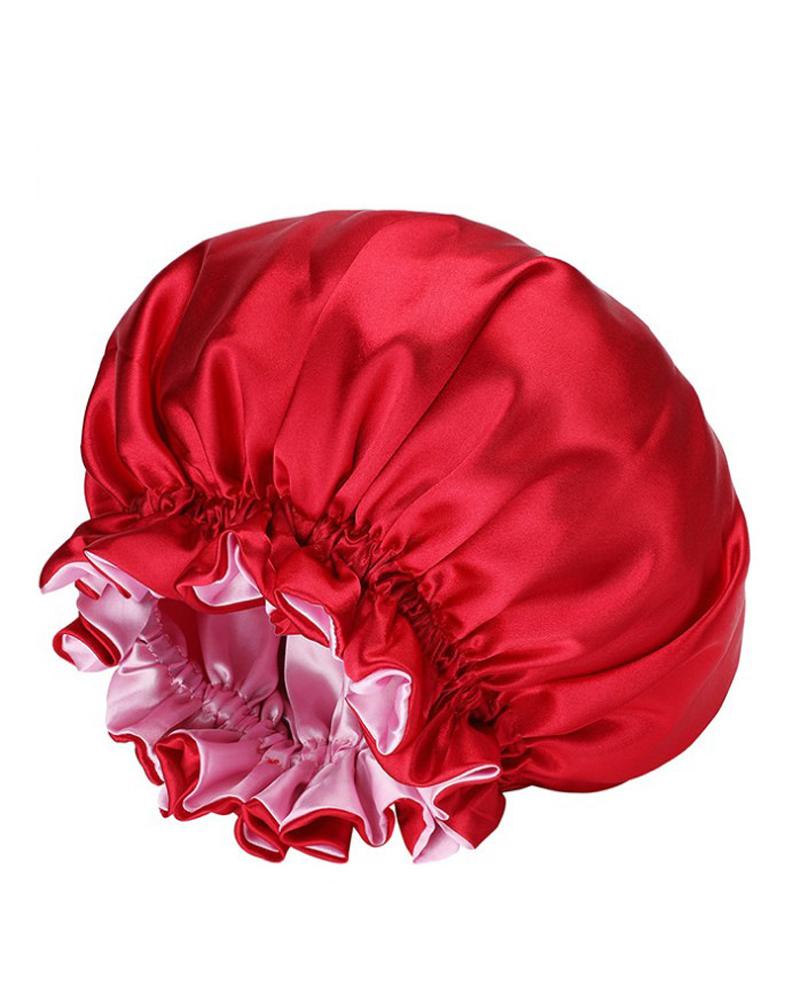

Ruffle Trim Satin Hair Bonnet, Red
