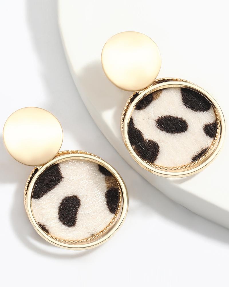 

1Pair Fuzzy Geometric Leopard Vintage Earrings, White