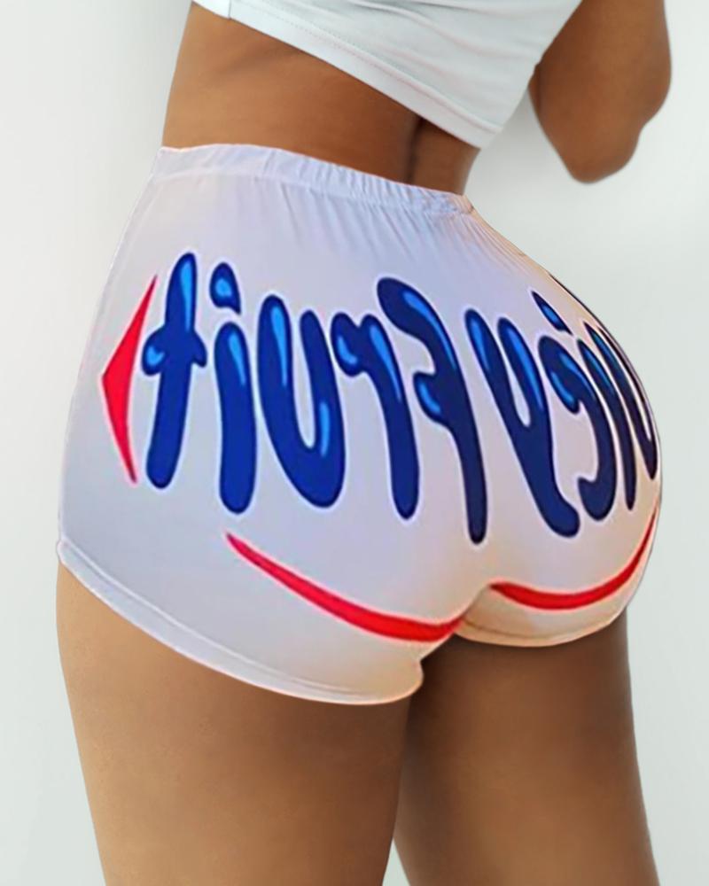 

Mixed Print Ruched Casual Shorts, White