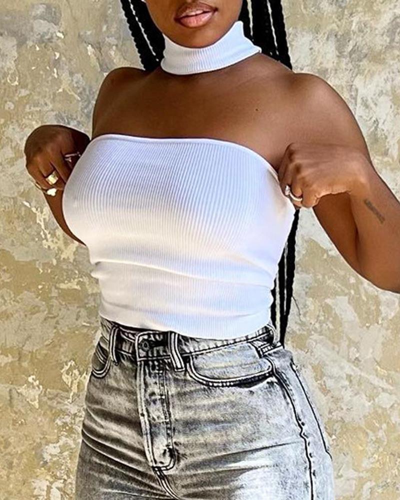 

Asymmetrical Neck Racerback Tank Top, White