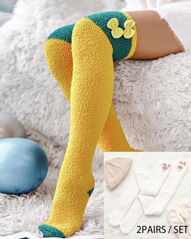 

2Pairs Christmas Cartoon Over The Knee Fuzzy Thermal Socks Set, Style2