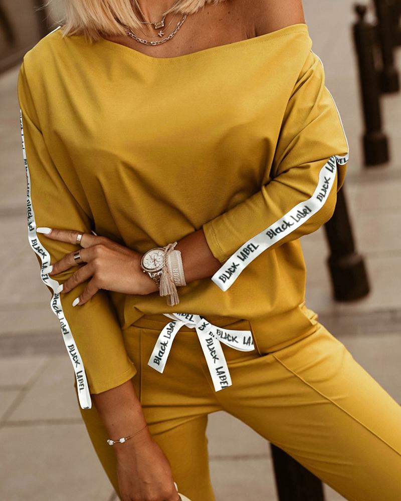 

Long Sleeve Letter Tape Top & Pants Set, Yellow