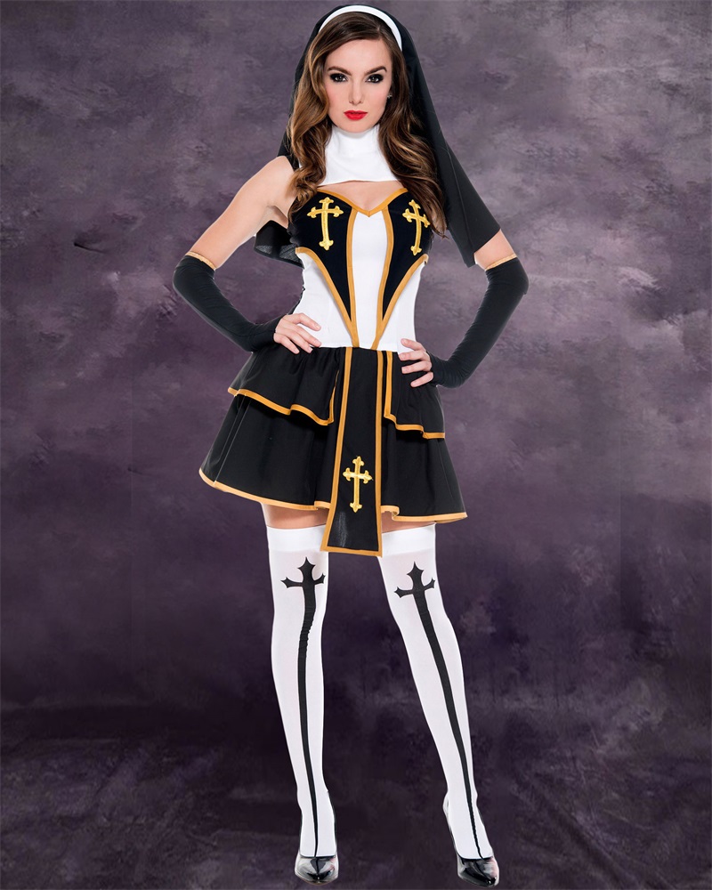 

Halloween Nun Costume Set Carnival Party Game Cosplay, Black