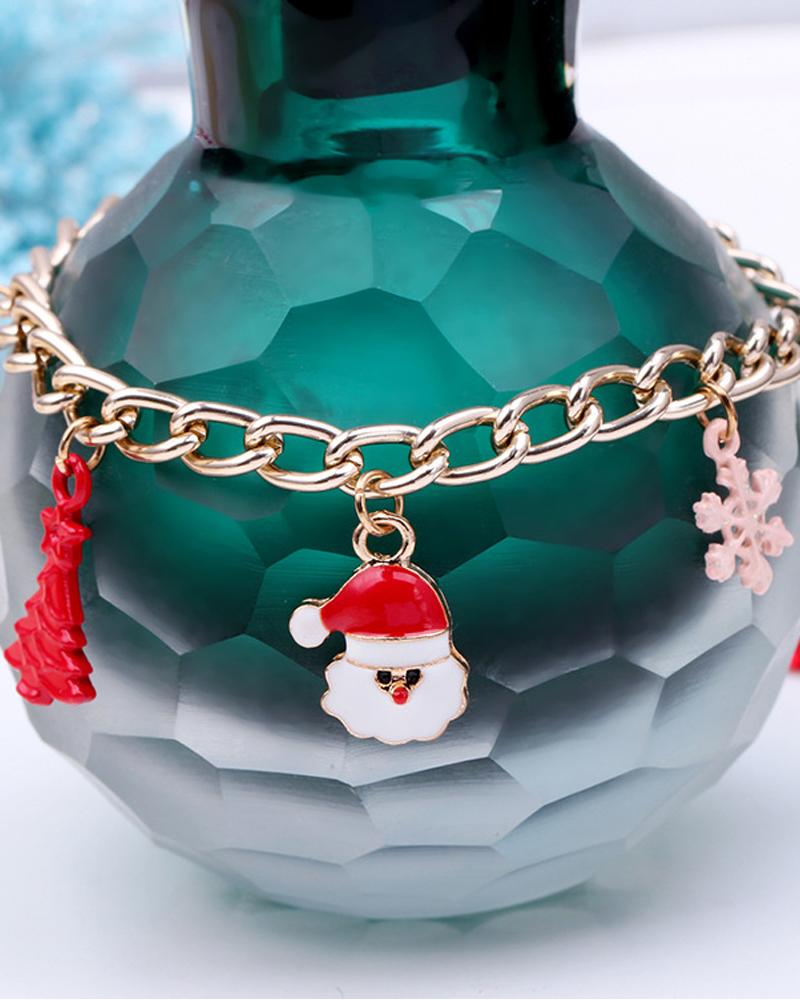 

1pc Christmas Santa Claus Snowflake Decor Charm Bracelet, Gold