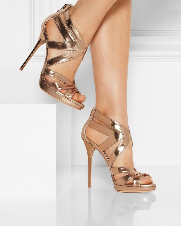 

Hollow Out Thin Heeled Sandals, Gold