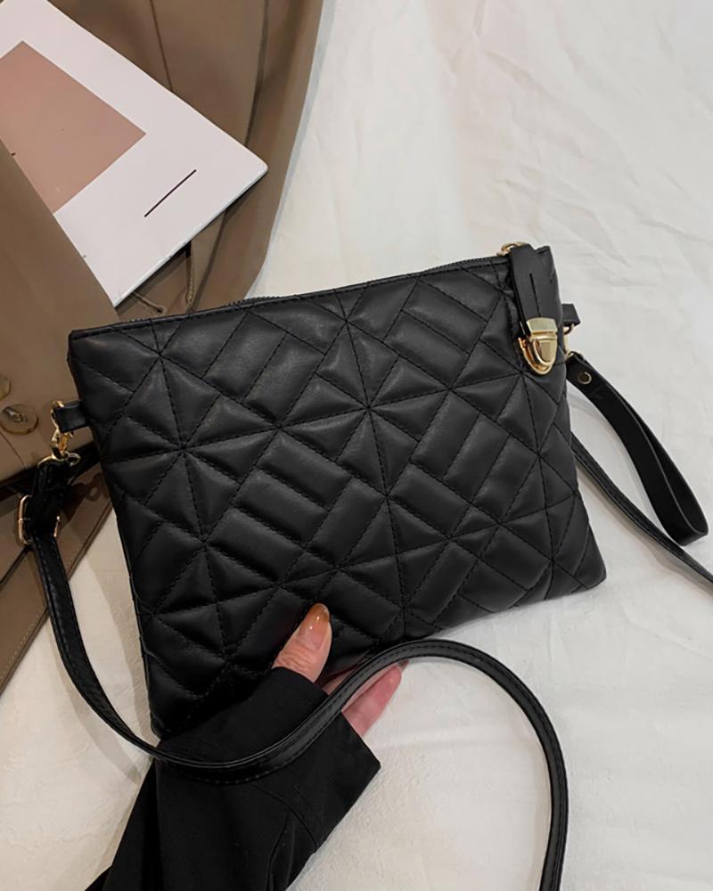 

Zipper Decor Quilted Square Shoulder Bag, Black