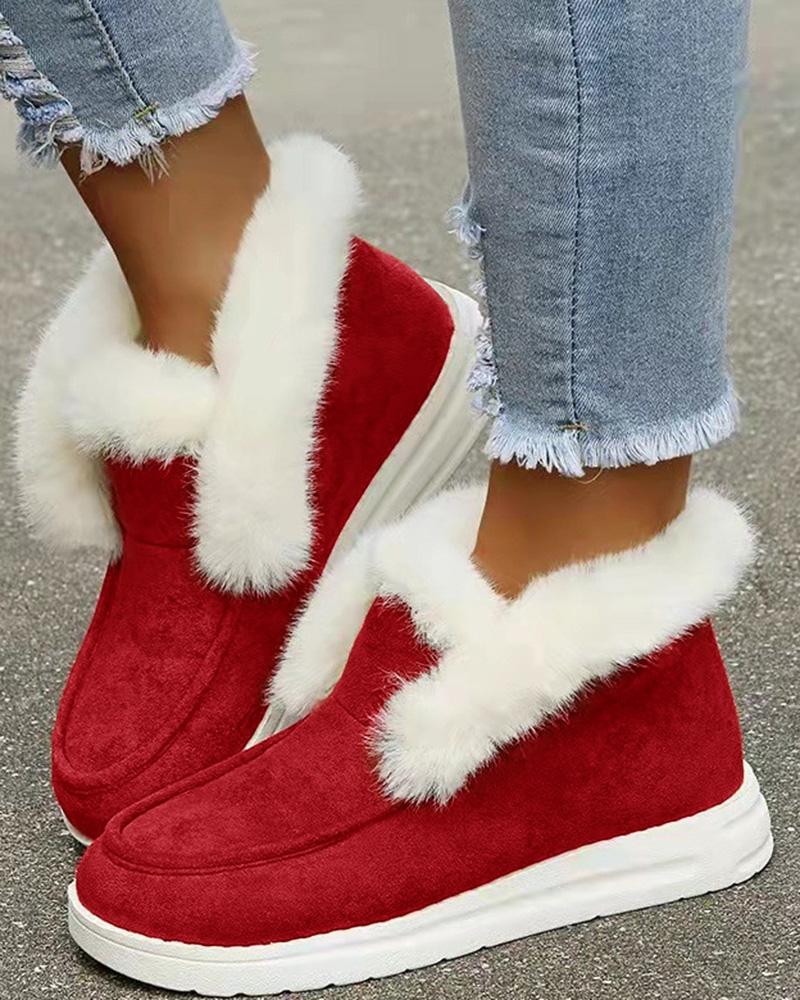 

Fuzzy Trim Lined Ankle Snow Boots, Red