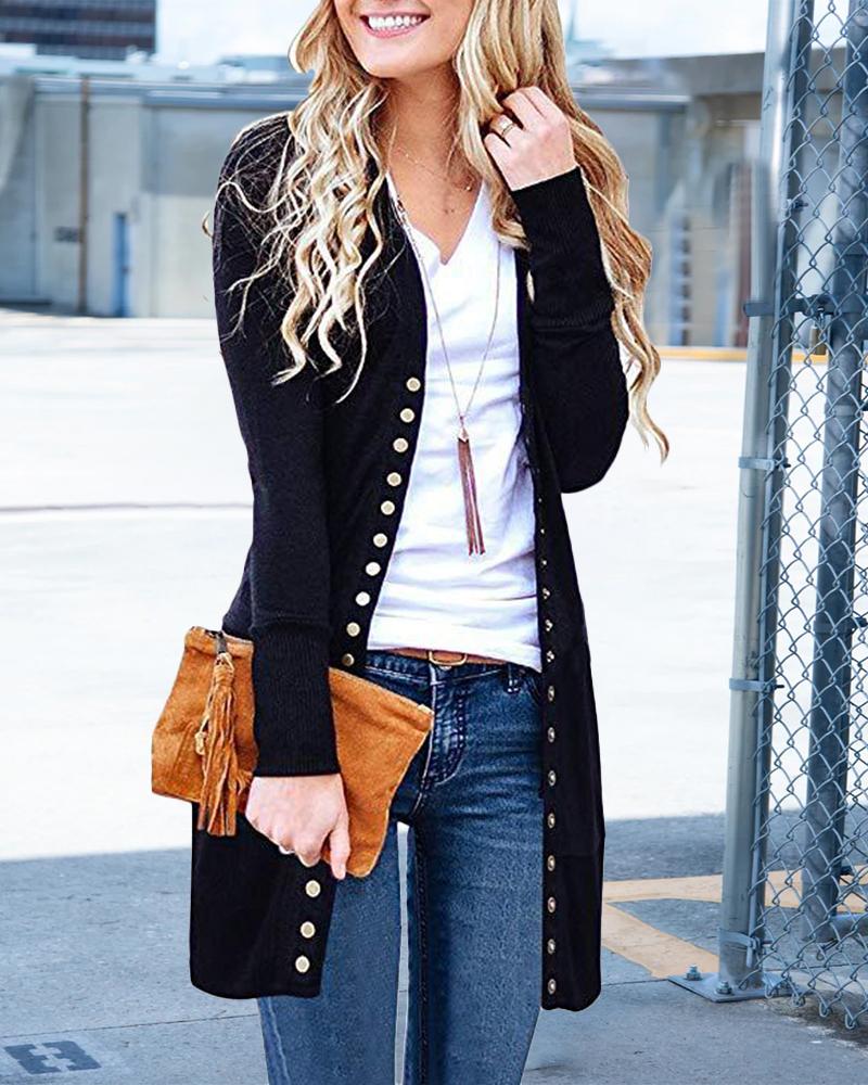 

Long Sleeve Button Front Cardigan, Black