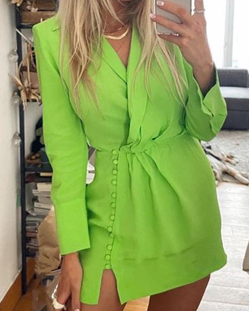 

Ruched Padded Shoulder Buttoned Shirt Dress, Green